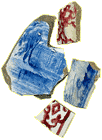 Shards of colonial porcelain with glazed designs and patterns
