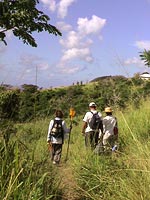 Hikers at Mount Victory Camp exploring the valley