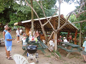 The pavilion is a large, open air lean-to with a bar, to accommodate large groups