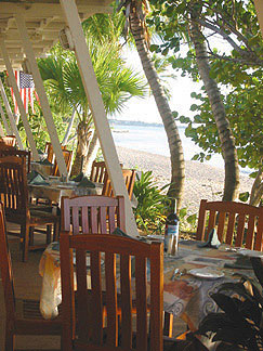 Sunset Grill restaurant at Sprat Hall Beach overlooks the western beach of St. Croix