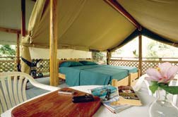 The interior tent of the platform dwelling houses handcrafted beds